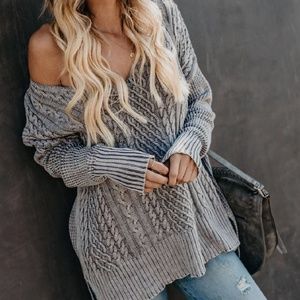 Vici Hideaway Cable Knit Sweater Charcoal